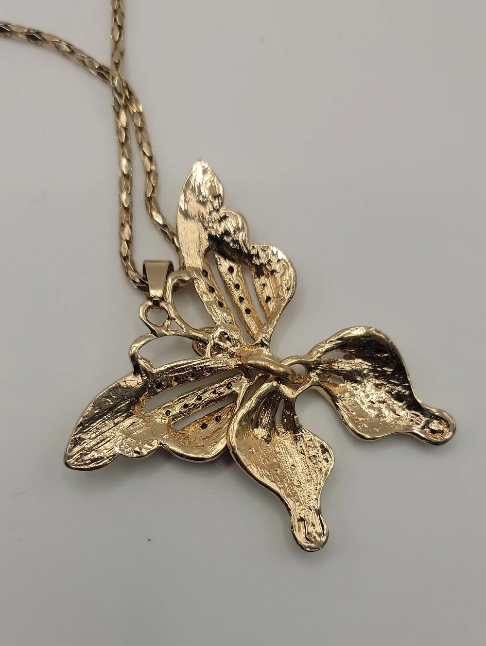 Betsey Johnson Gold Tone Butterfly Necklace with Red and Cream Enamel 28